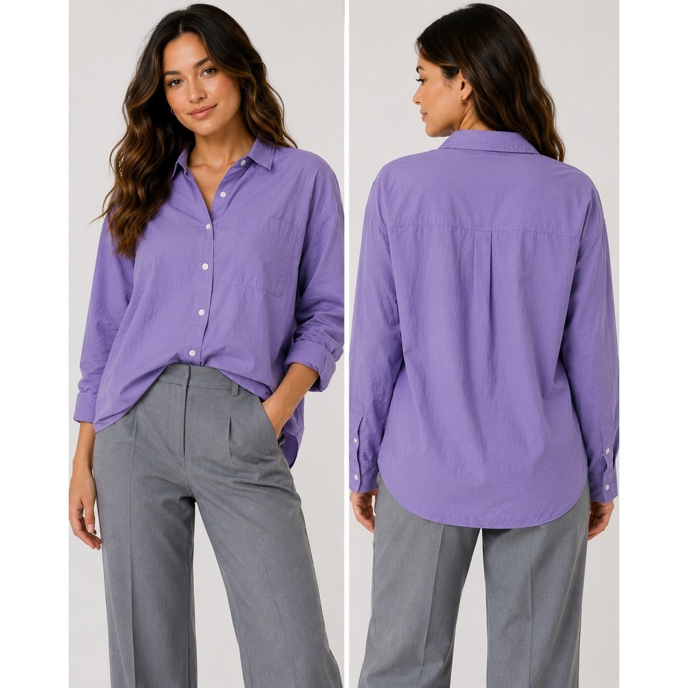 Madewell Signature Poplin Oversized Shirt XS Aster Bloom Purple NWT NJ588